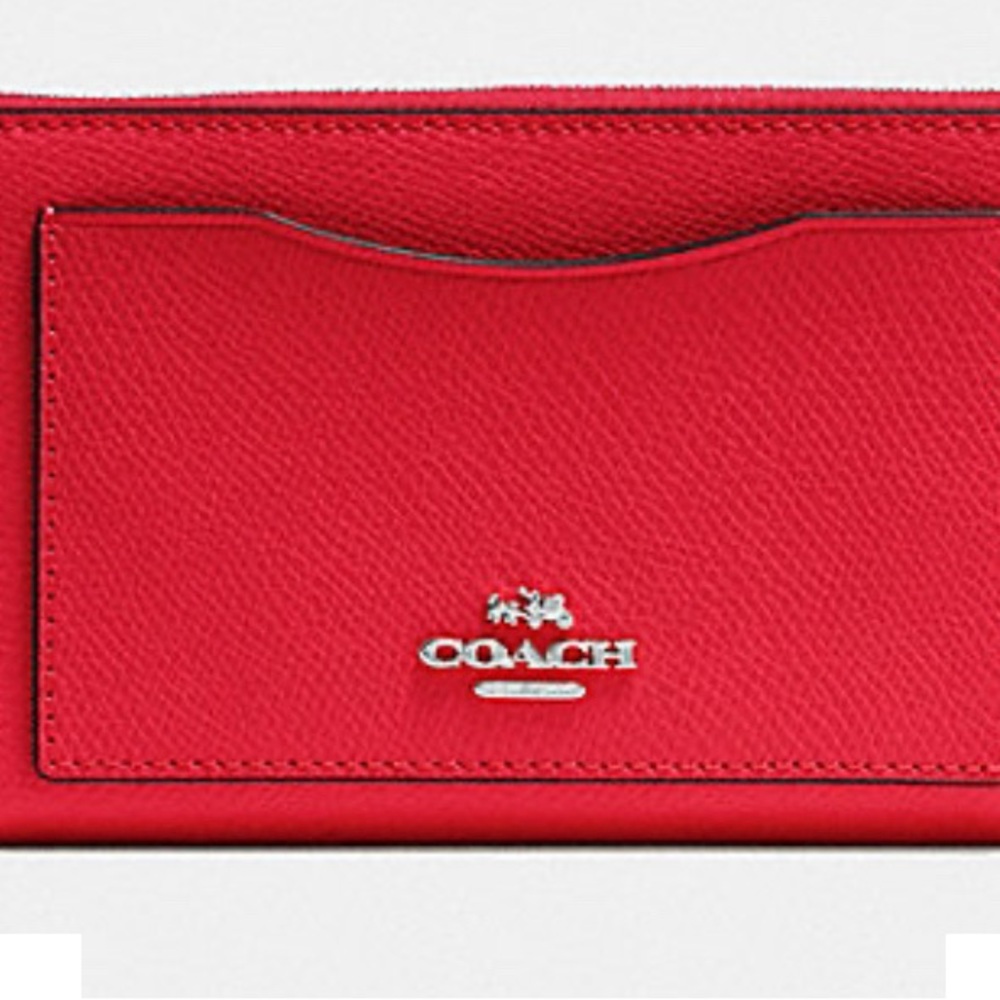 Coach Red/SV ACCORDION ZIP WALLET IN CROSSGRAIN LEATHER F54007 Below $250 Retail